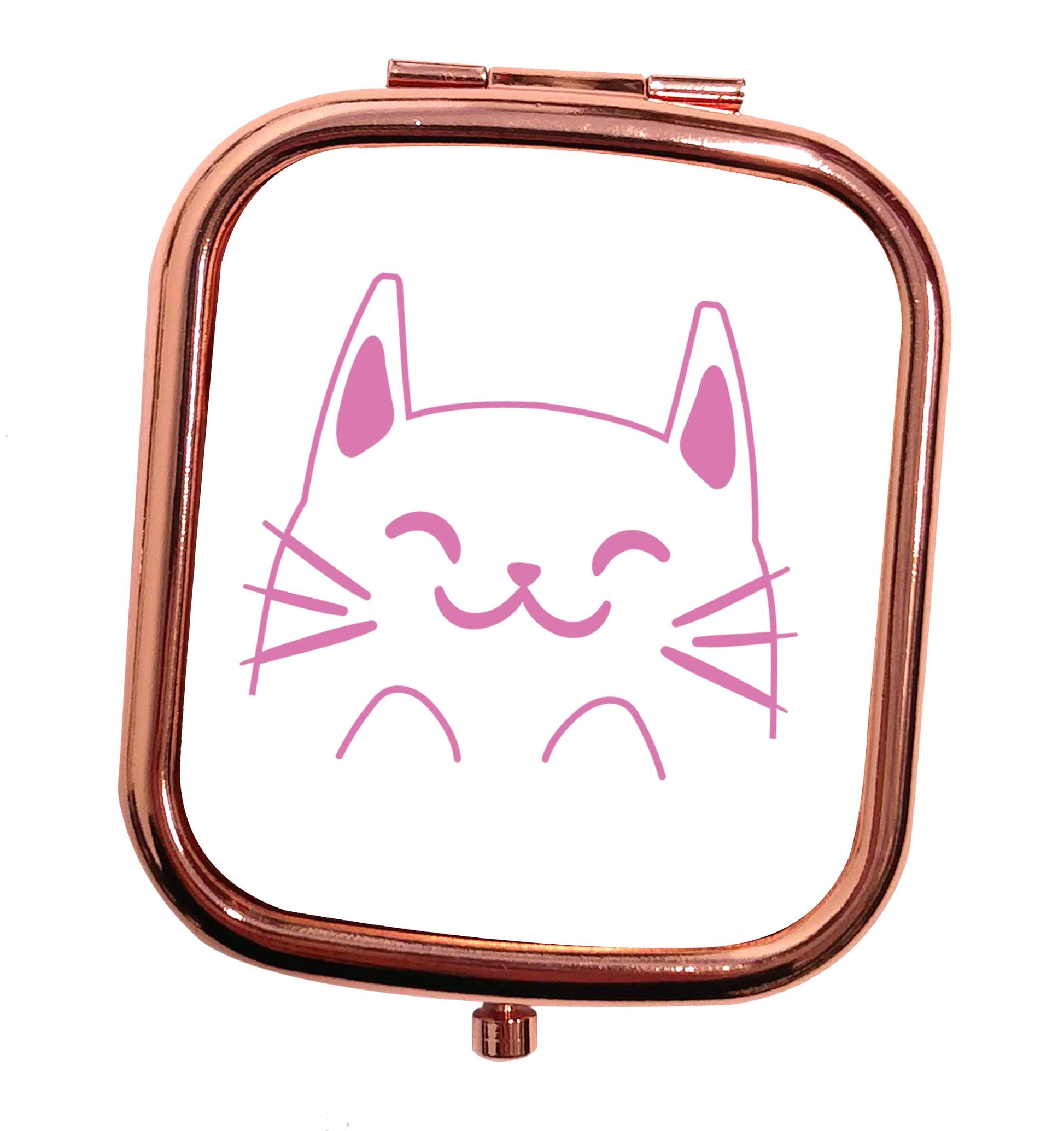 Cat illustration rose gold square pocket mirror