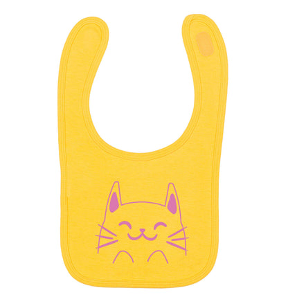 Cat illustration yellow baby bib