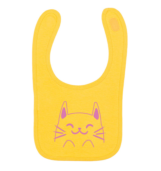 Cat illustration yellow baby bib