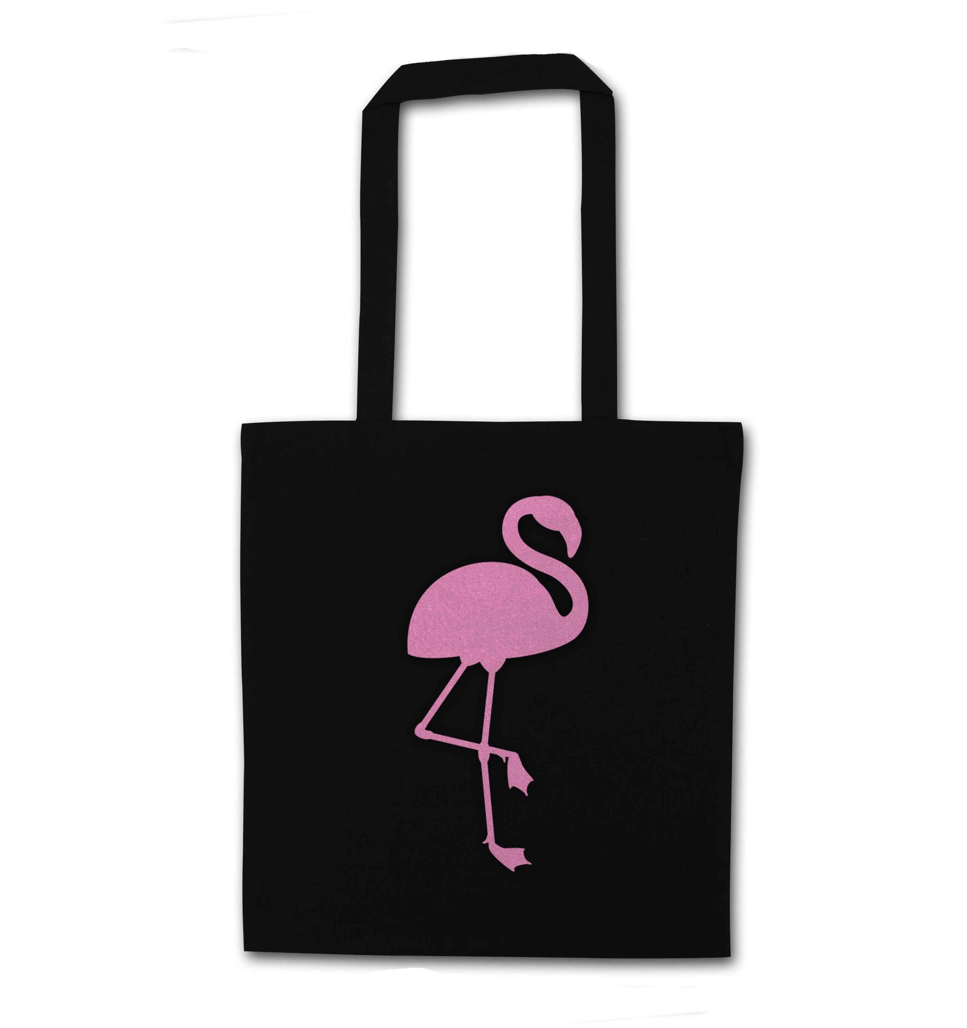Pink flamingo black tote bag