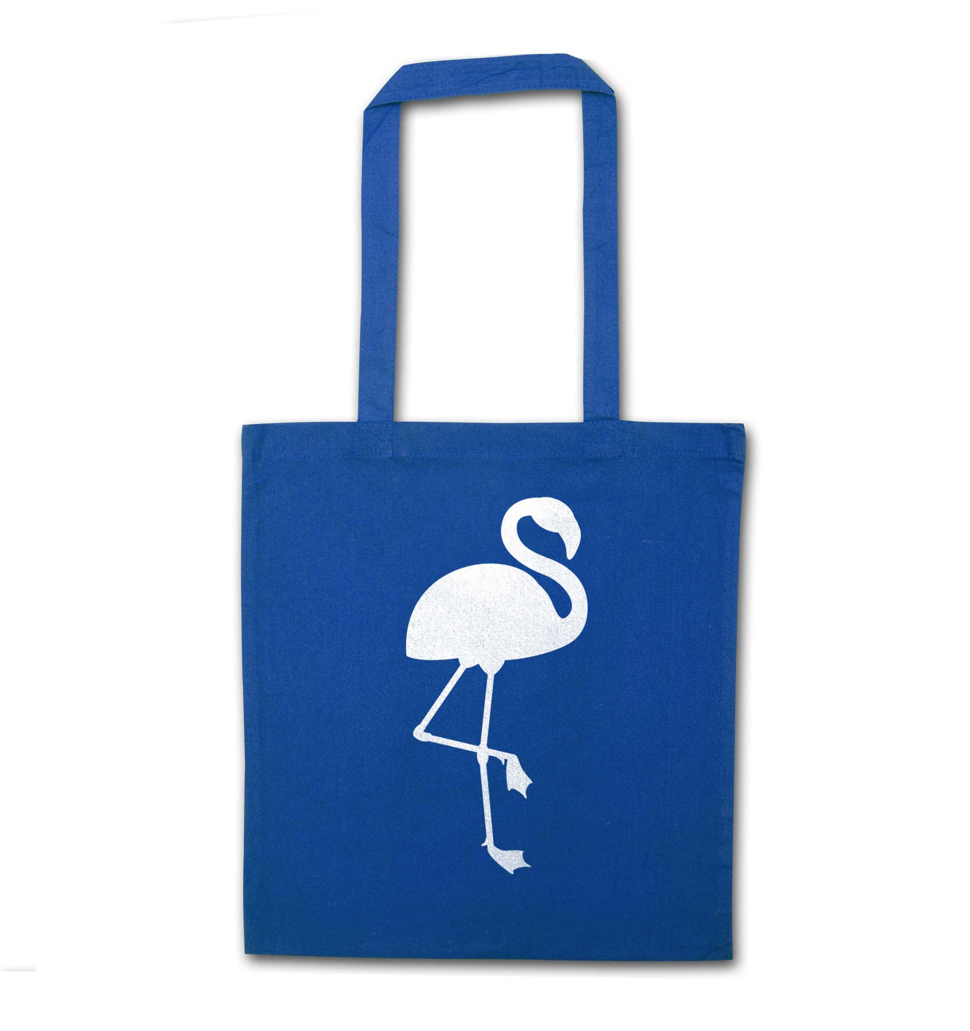 Pink flamingo blue tote bag