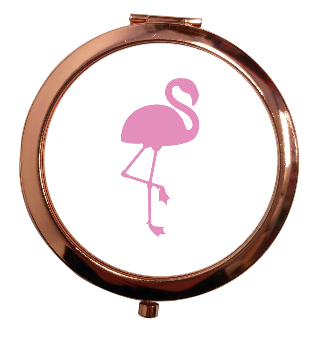 Pink flamingo rose gold circle pocket mirror