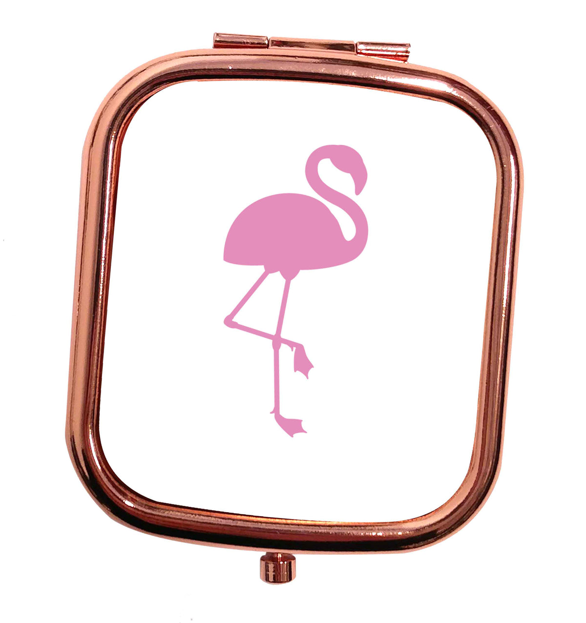 Pink flamingo rose gold square pocket mirror