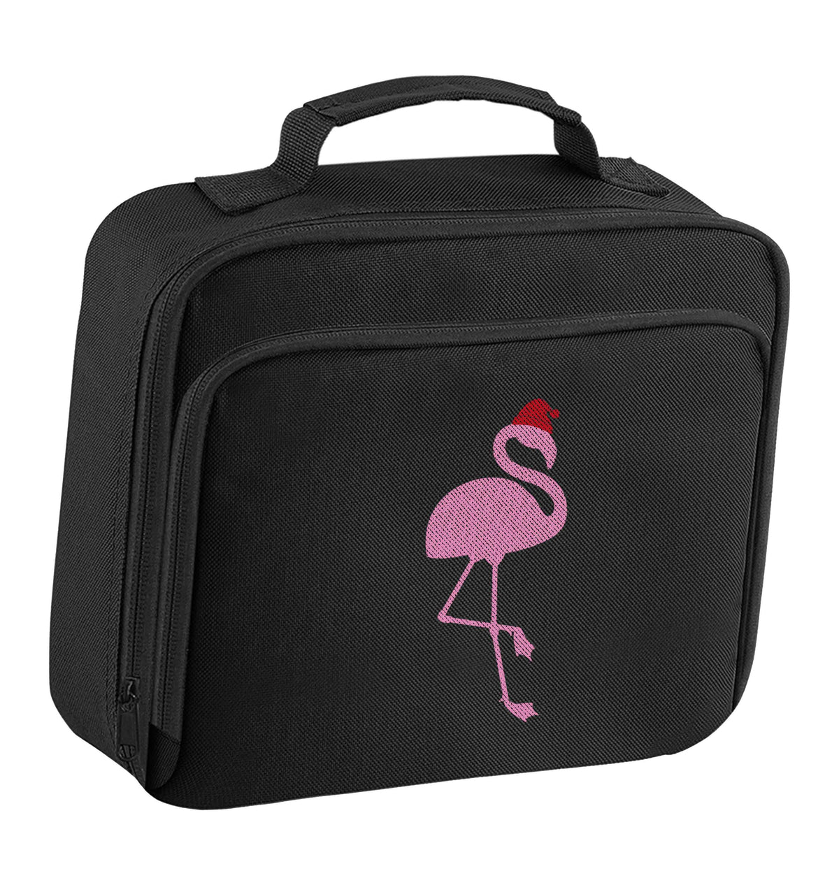 Pink flamingo santa insulated black lunch bag cooler