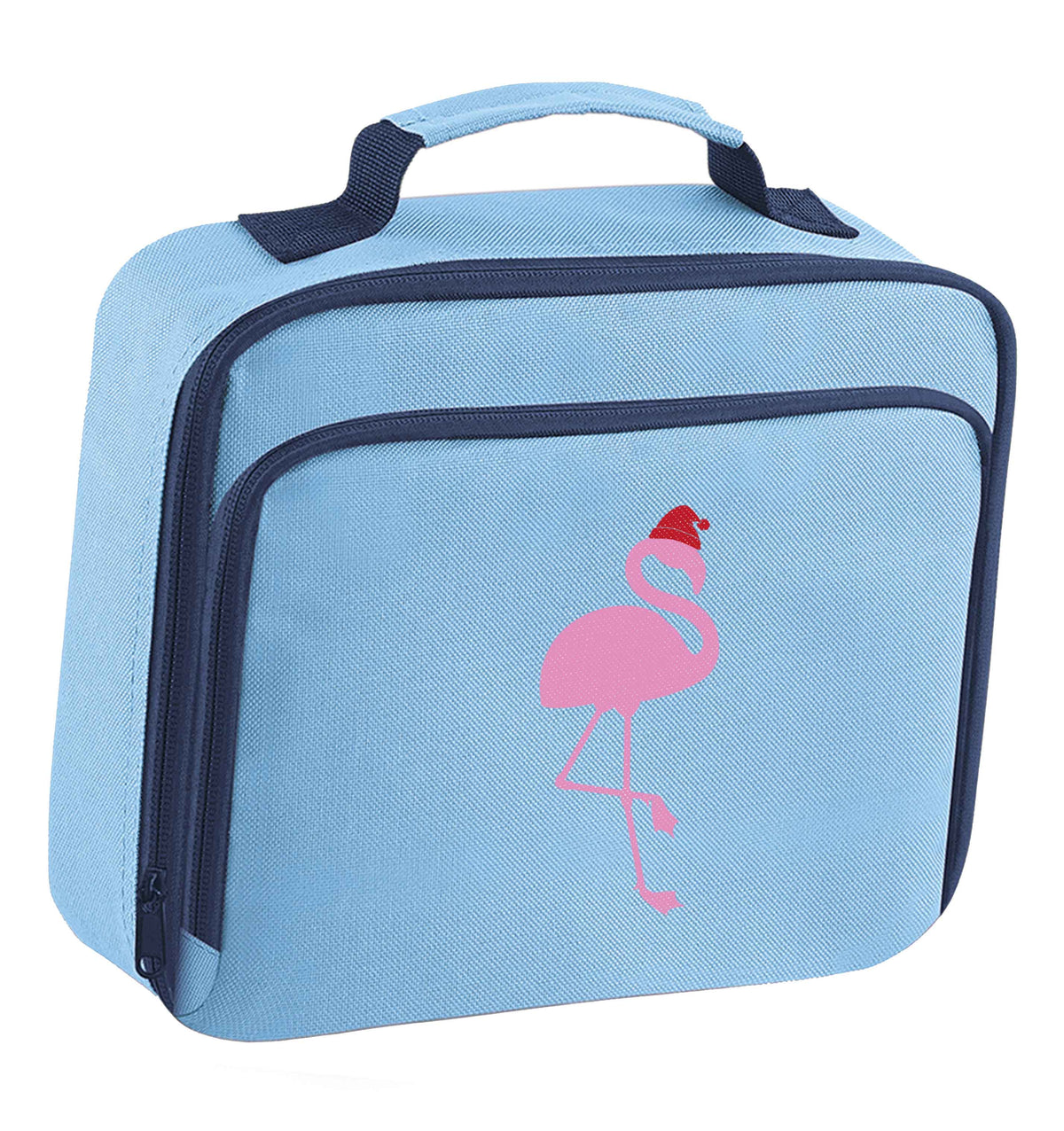 Pink flamingo santa insulated blue lunch bag cooler