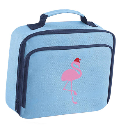 Pink flamingo santa insulated blue lunch bag cooler