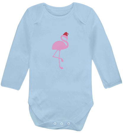 Pink flamingo santa baby vest long sleeved pale blue 6-12 months