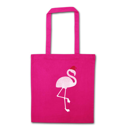Pink flamingo santa pink tote bag