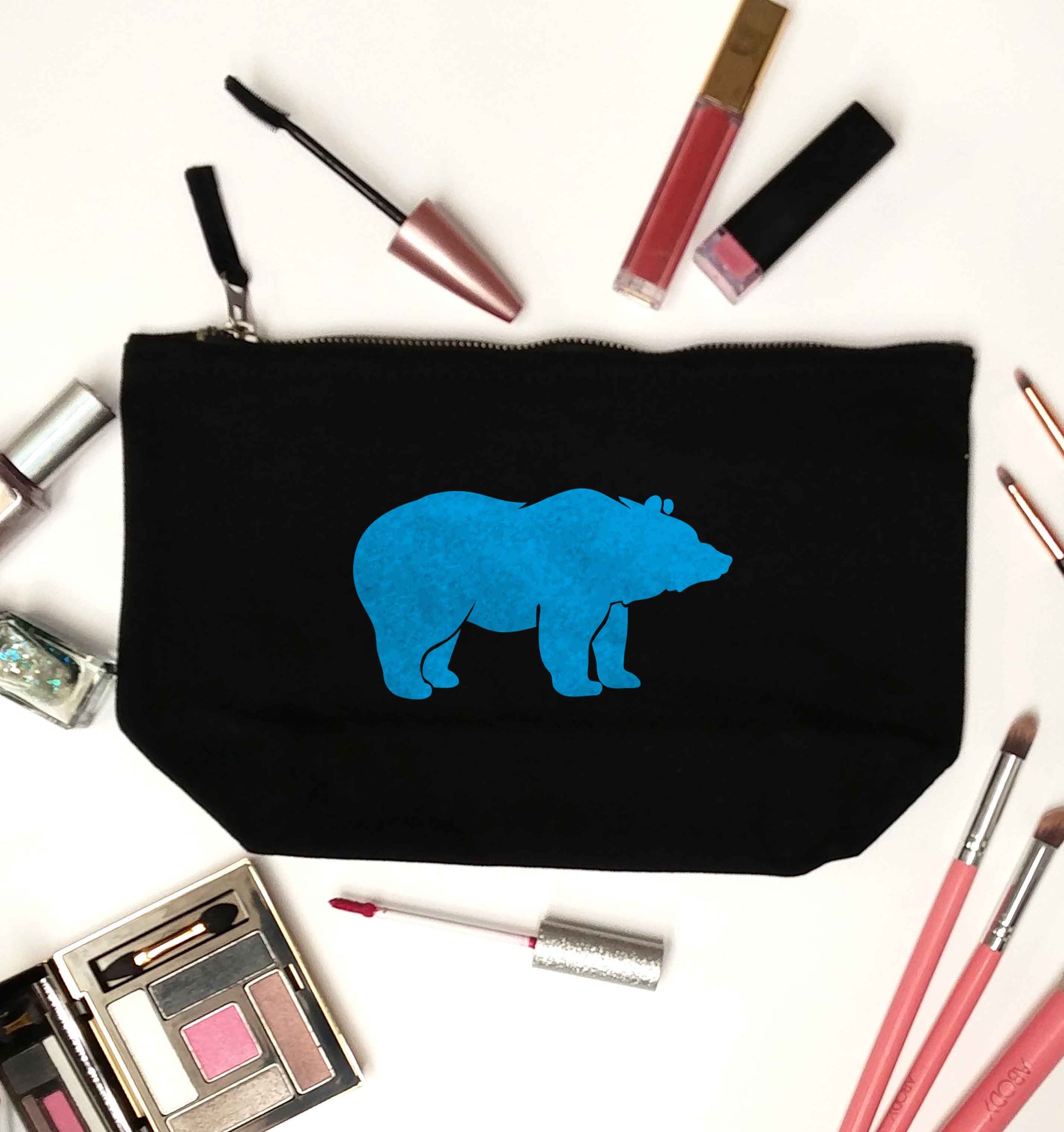 Blue bear black makeup bag