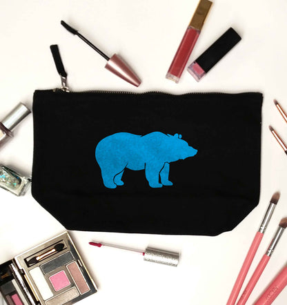 Blue bear black makeup bag