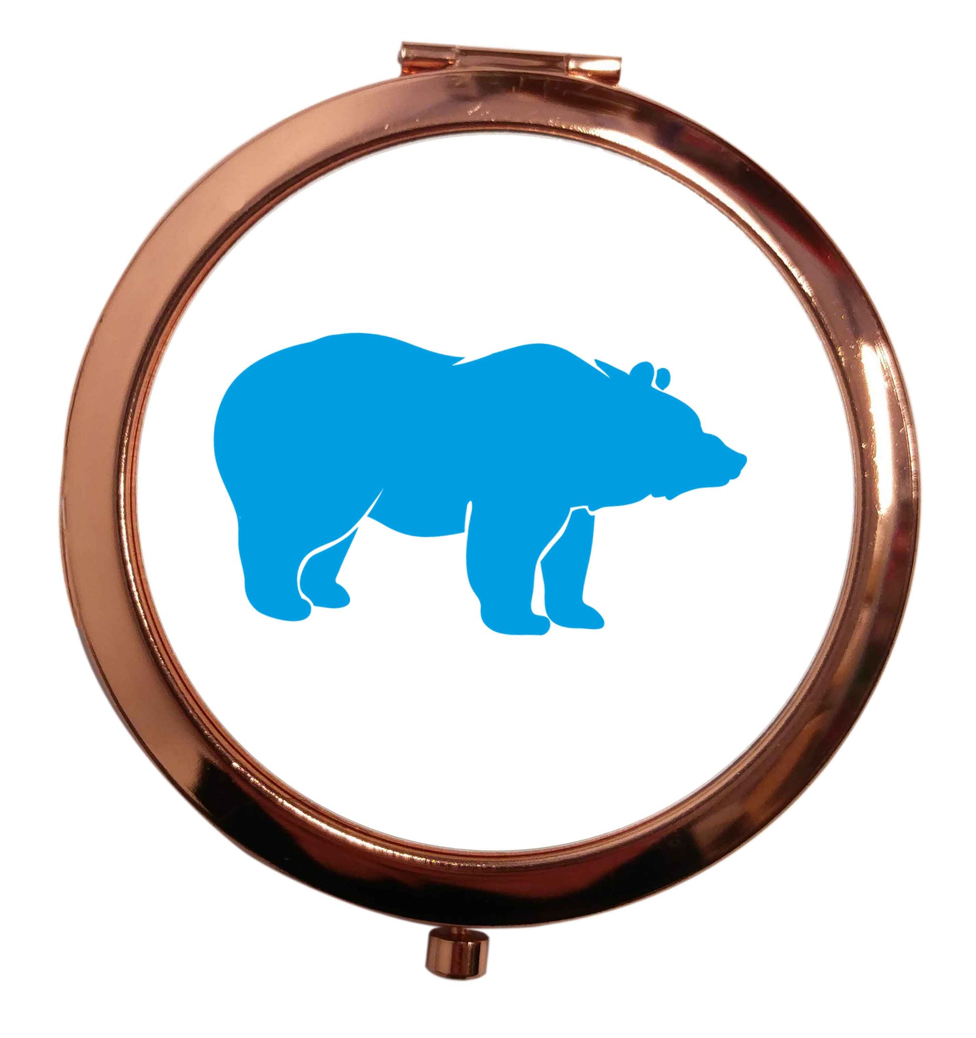 Blue bear rose gold circle pocket mirror