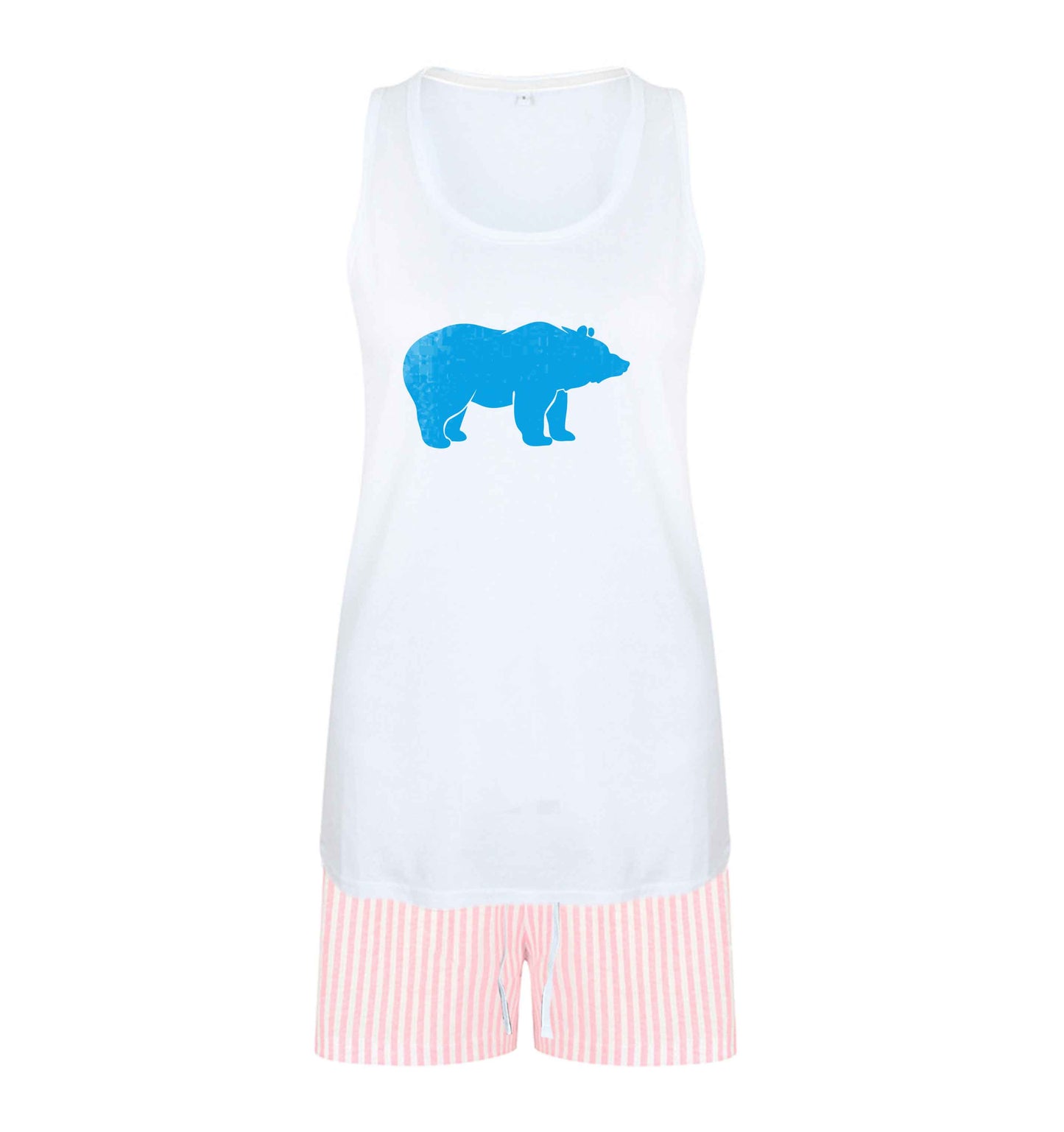 Blue bear size XL women's pyjama shorts set in pink 