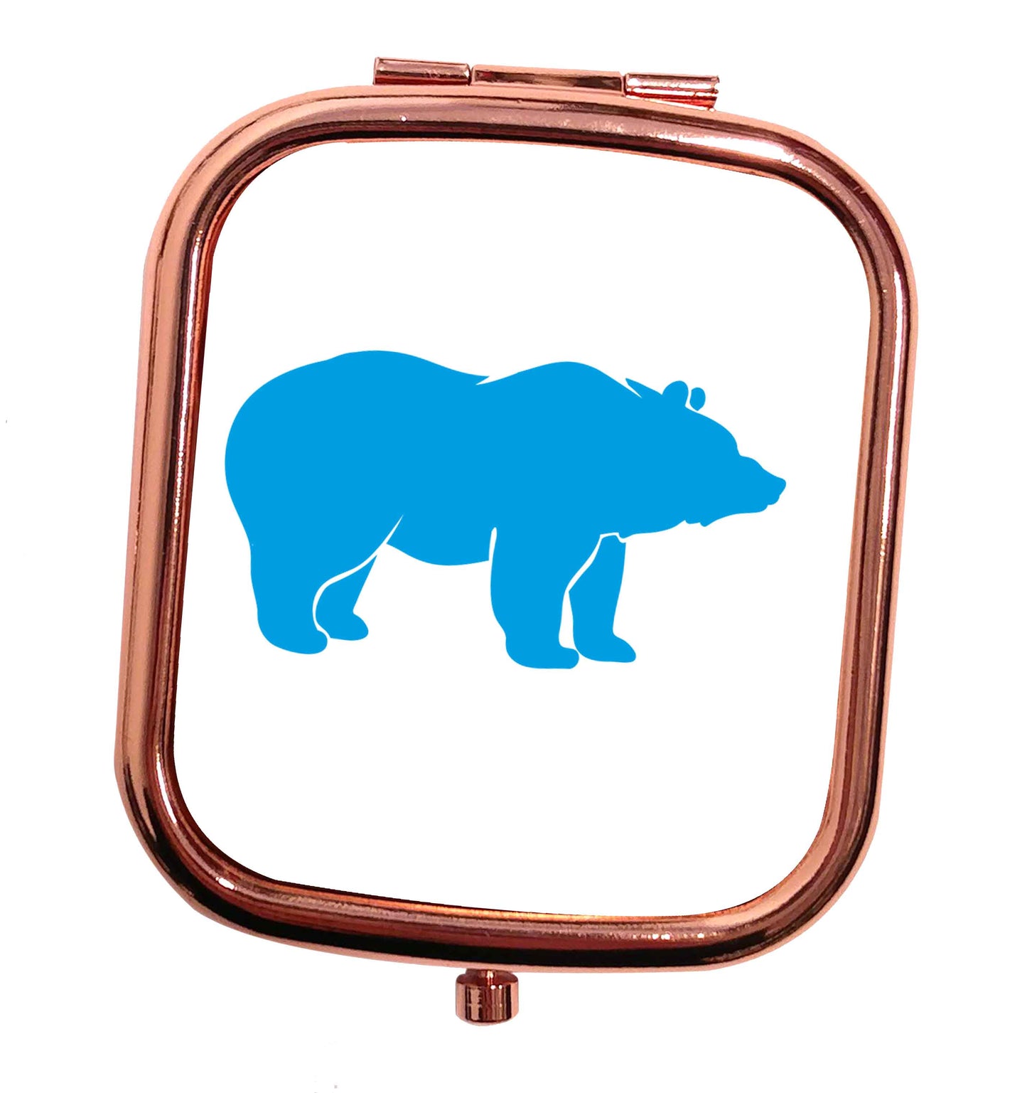Blue bear rose gold square pocket mirror