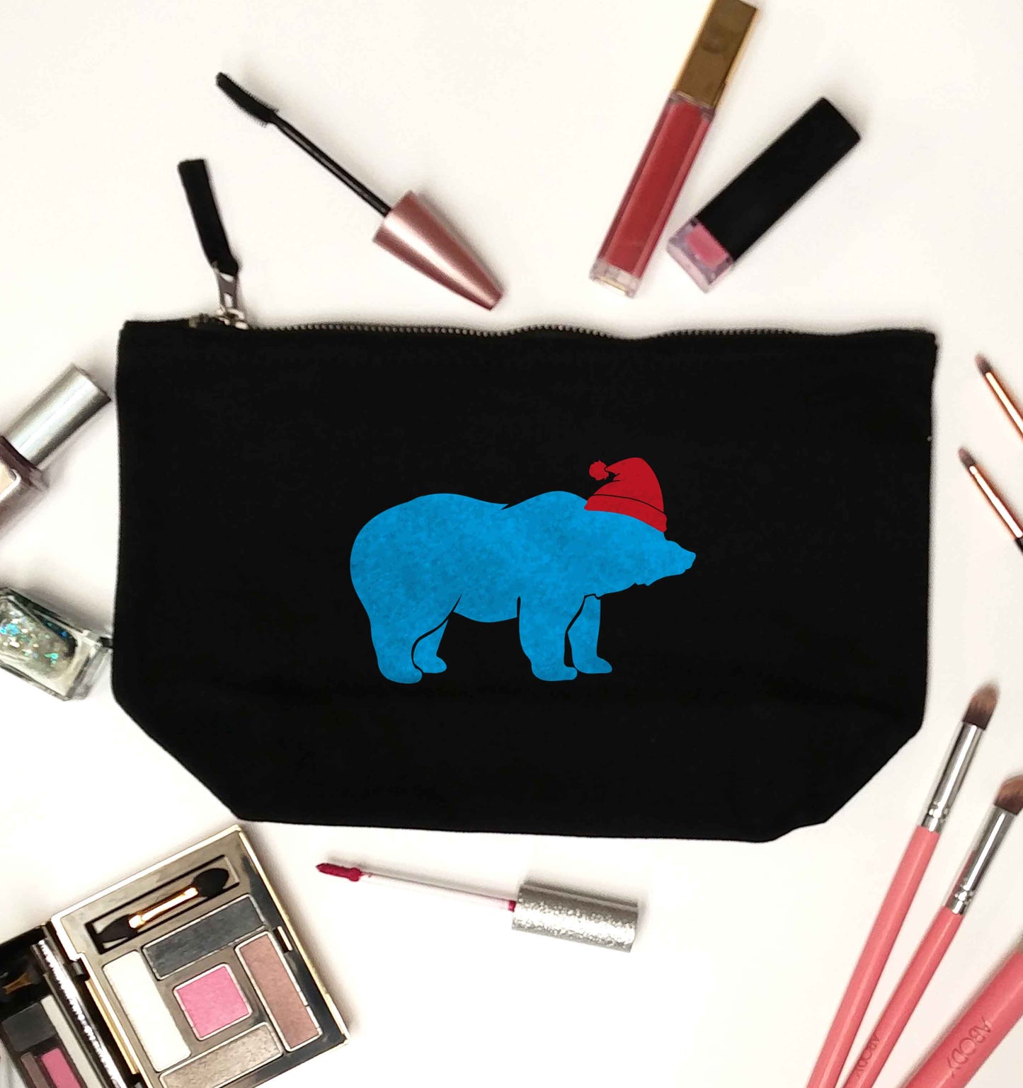 Blue bear Santa black makeup bag
