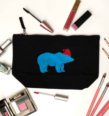 Blue bear Santa black makeup bag