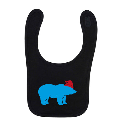 Blue bear Santa black baby bib