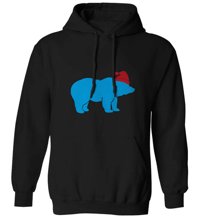 Blue bear Santa adults unisex black hoodie 2XL