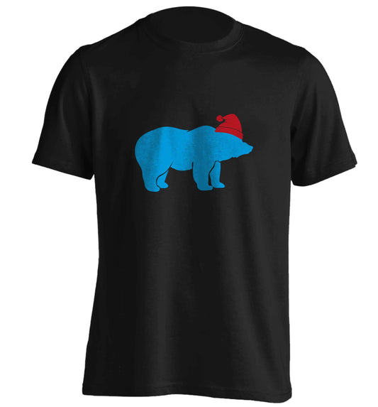Blue bear Santa adults unisex black Tshirt 2XL
