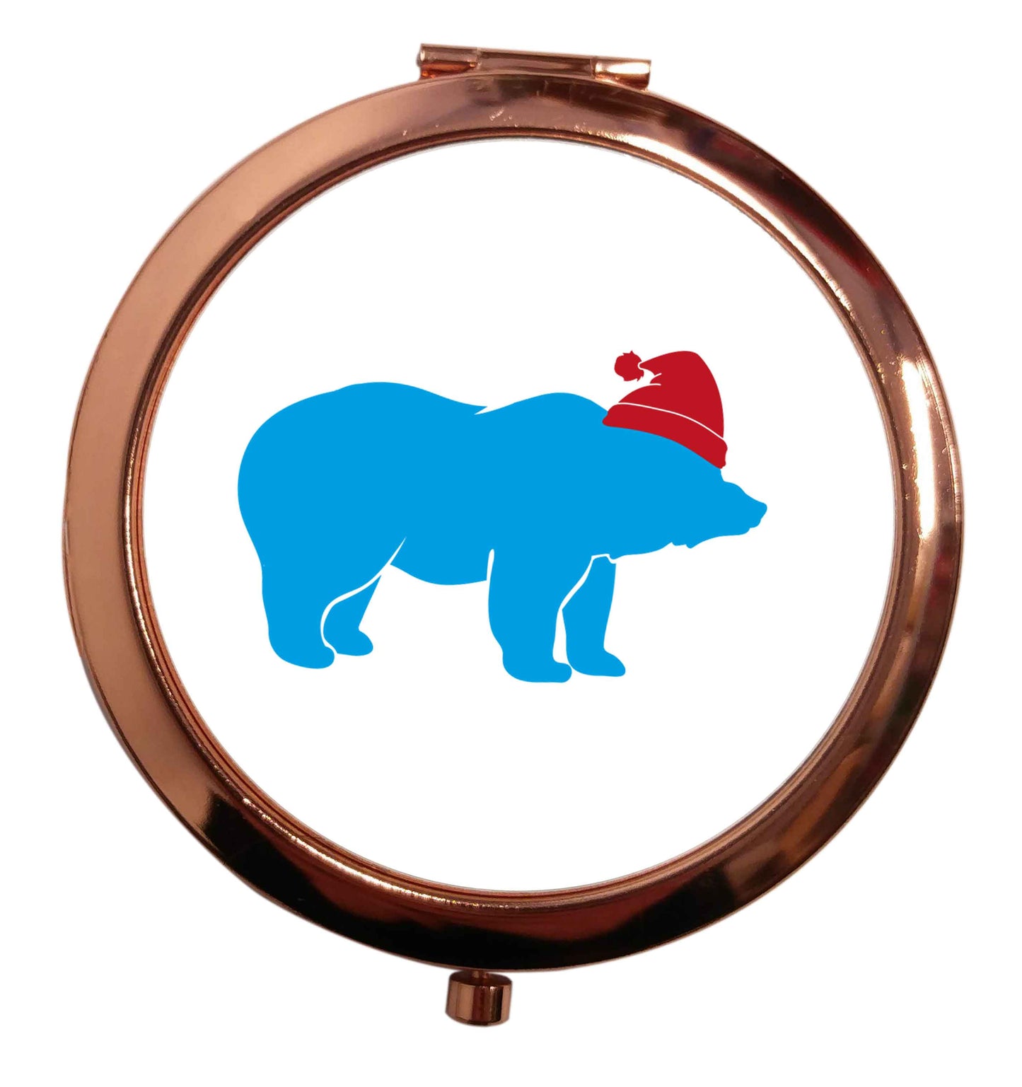 Blue bear Santa rose gold circle pocket mirror