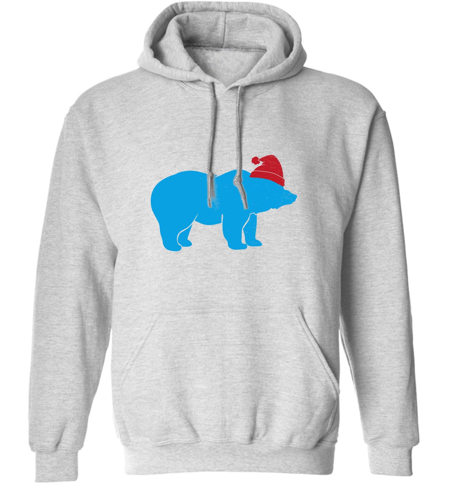 Blue bear Santa adults unisex grey hoodie 2XL