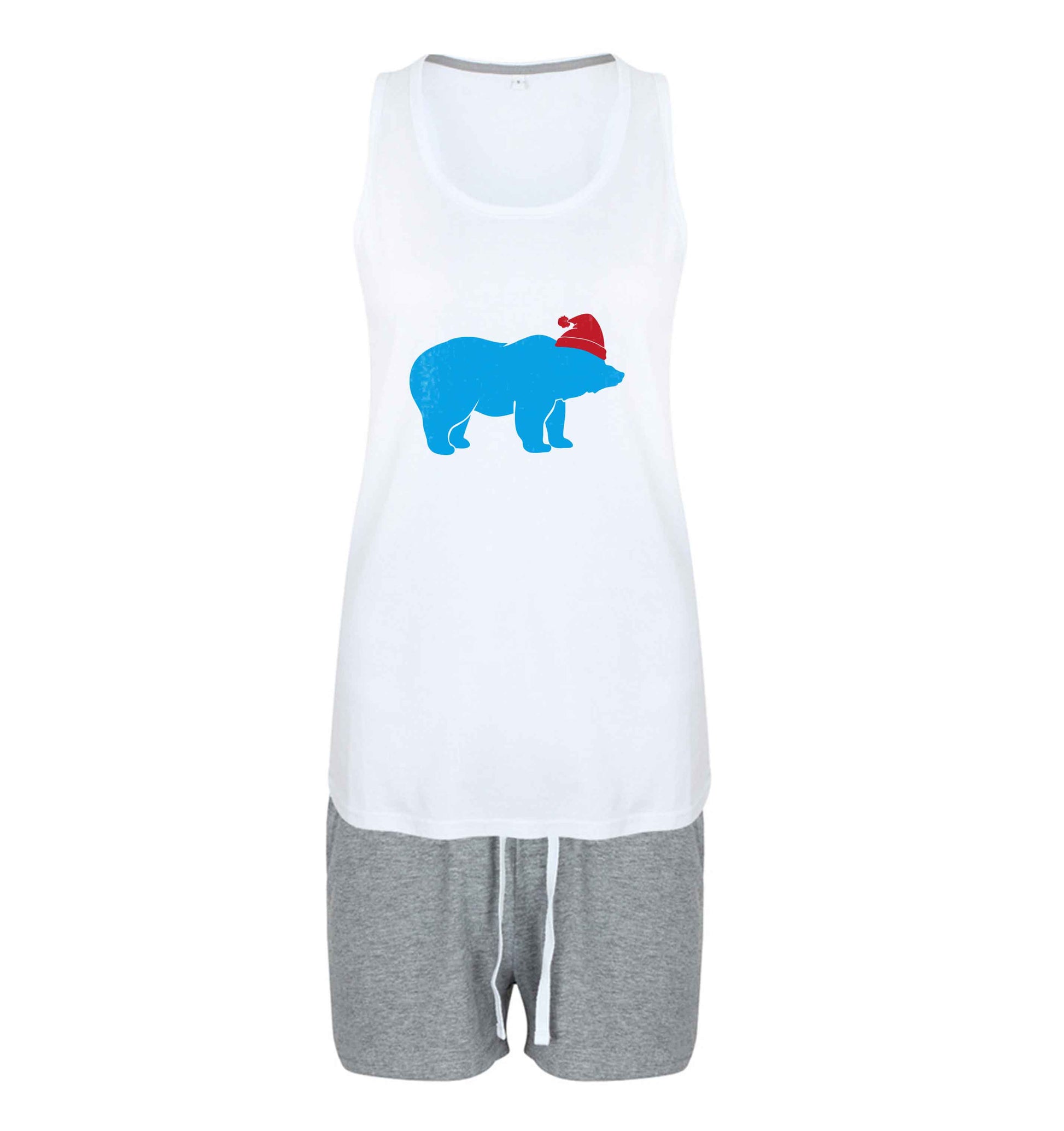 Blue bear Santa size XL women's pyjama shorts set in pink 