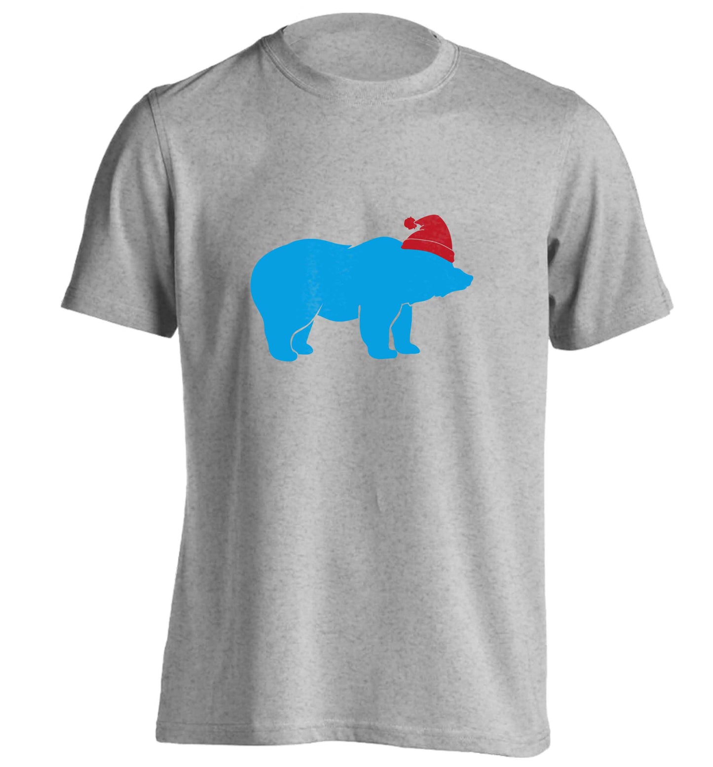 Blue bear Santa adults unisex grey Tshirt 2XL