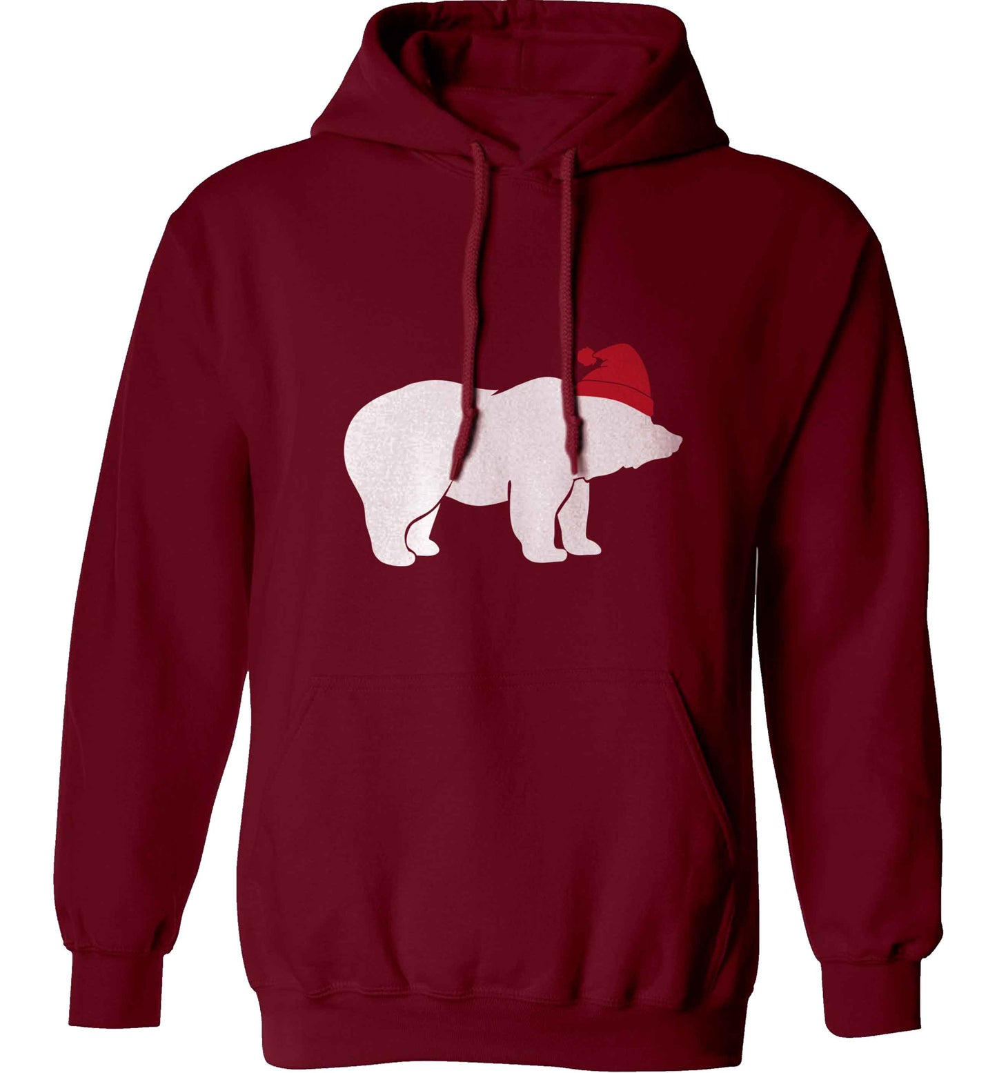 Blue bear Santa adults unisex maroon hoodie 2XL