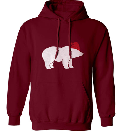 Blue bear Santa adults unisex maroon hoodie 2XL
