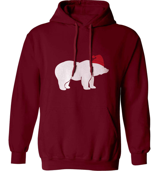 Blue bear Santa adults unisex maroon hoodie 2XL