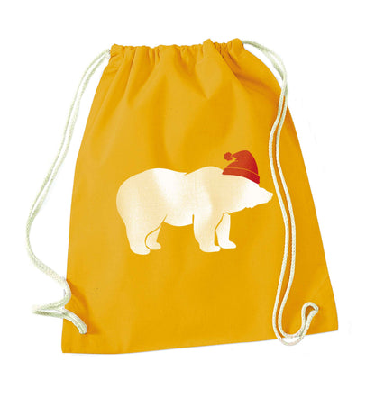 Blue bear Santa mustard drawstring bag