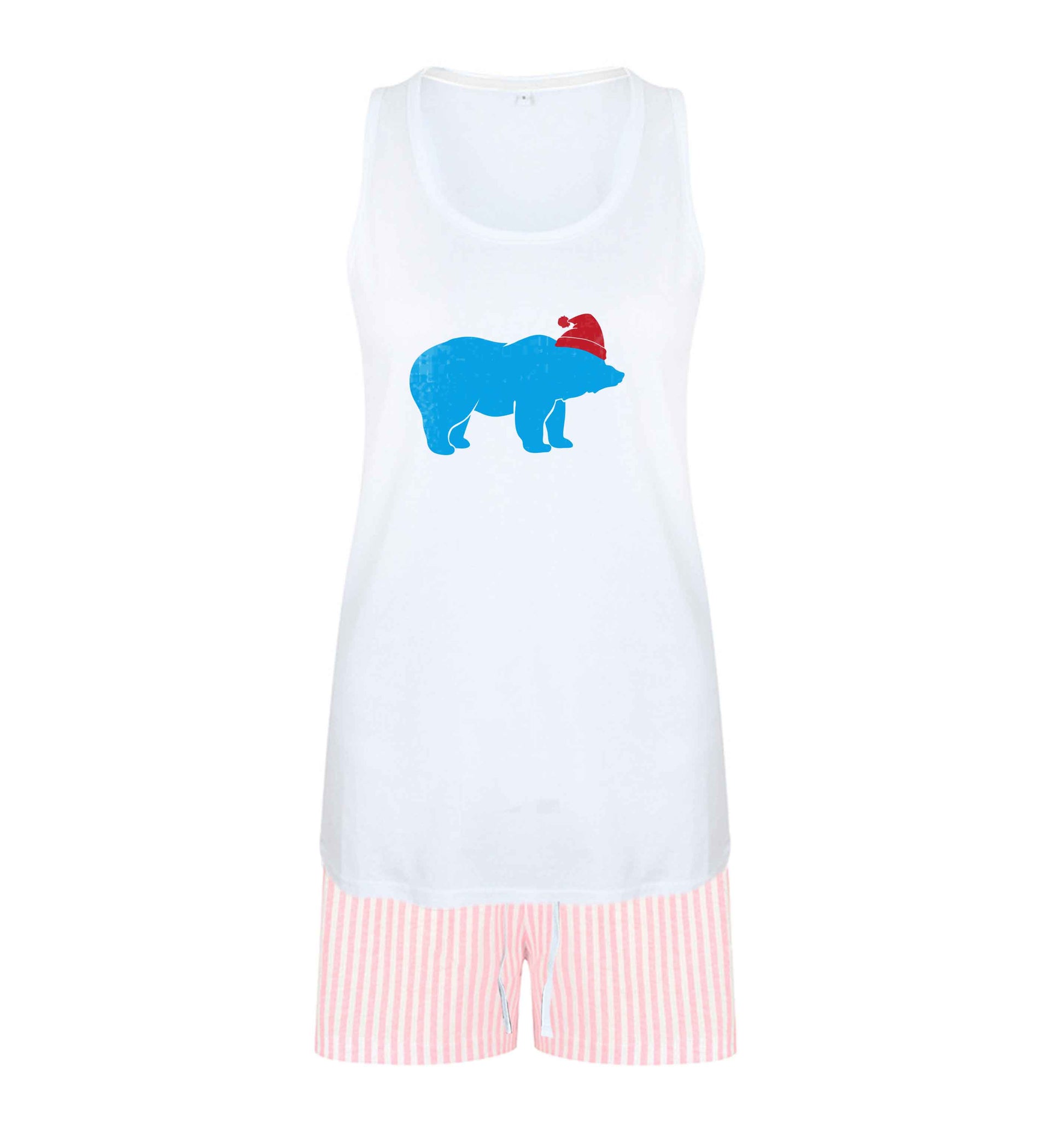 Blue bear Santa size XL women's pyjama shorts set in pink 