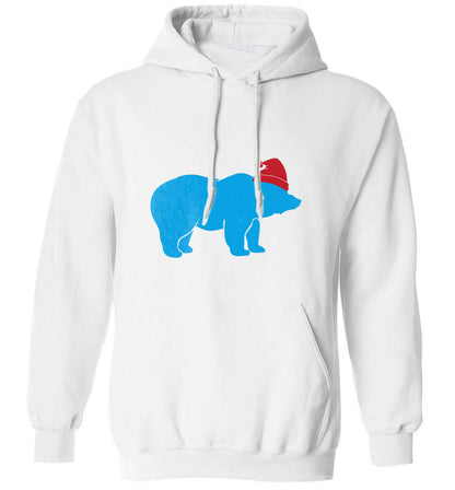 Blue bear Santa adults unisex white hoodie 2XL