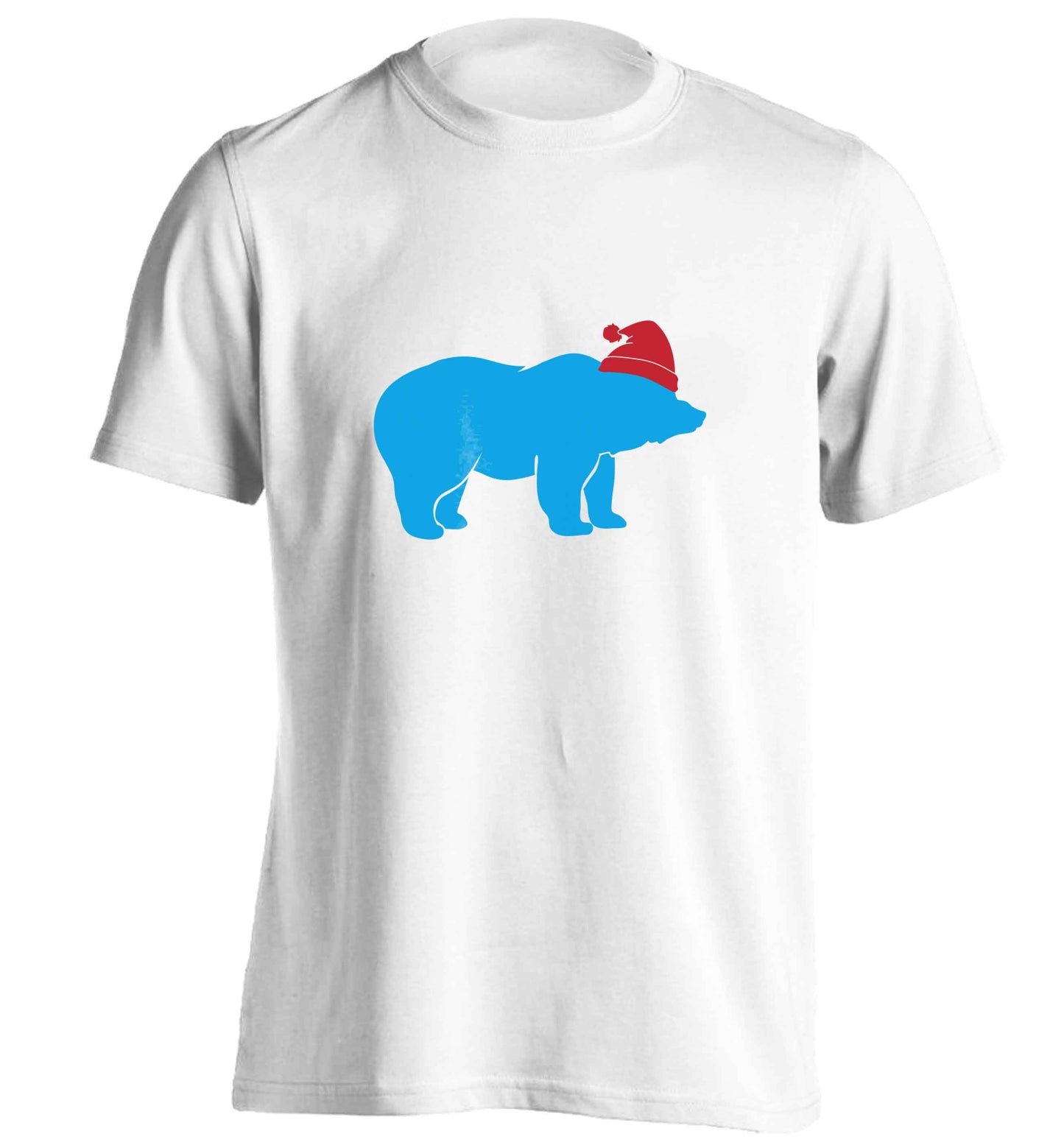 Blue bear Santa adults unisex white Tshirt 2XL
