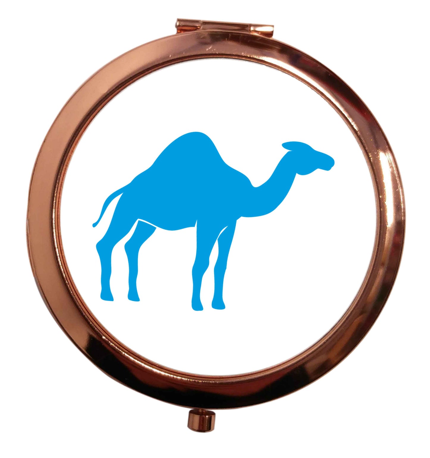 Blue camel rose gold circle pocket mirror