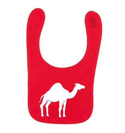 Blue camel red baby bib