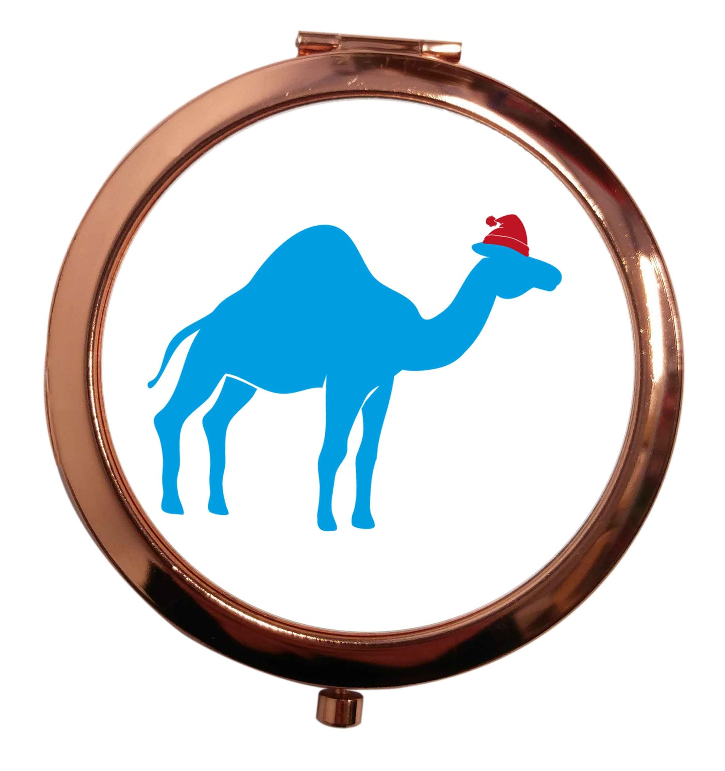 Blue camel santa rose gold circle pocket mirror