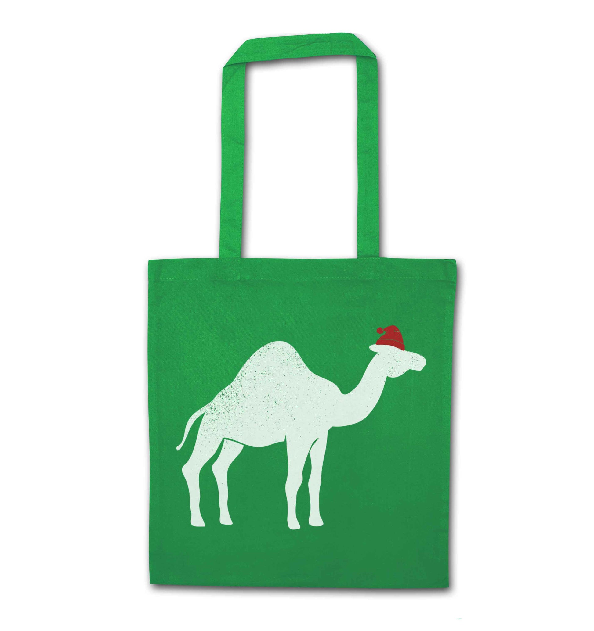Blue camel santa green tote bag