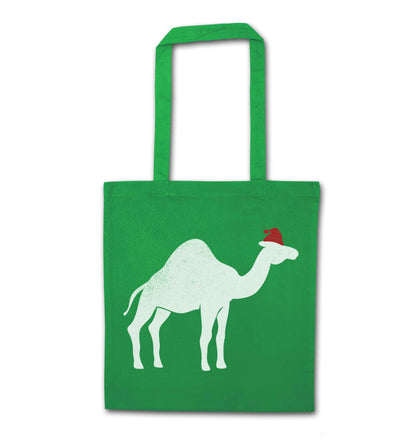 Blue camel santa green tote bag