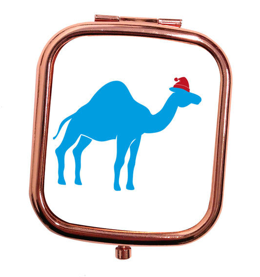 Blue camel santa rose gold square pocket mirror