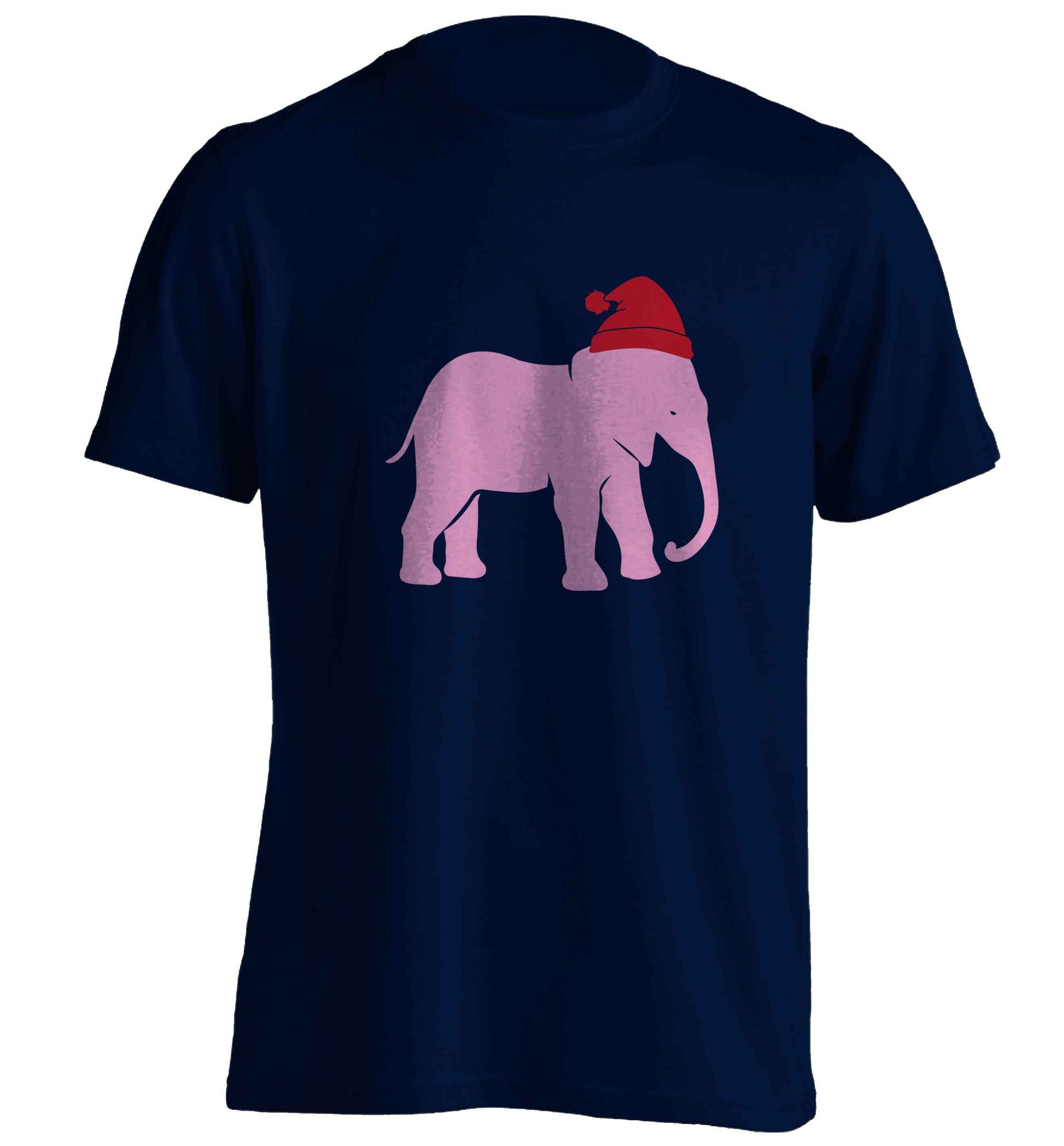 Pink elephant Santa adults unisex navy Tshirt 2XL