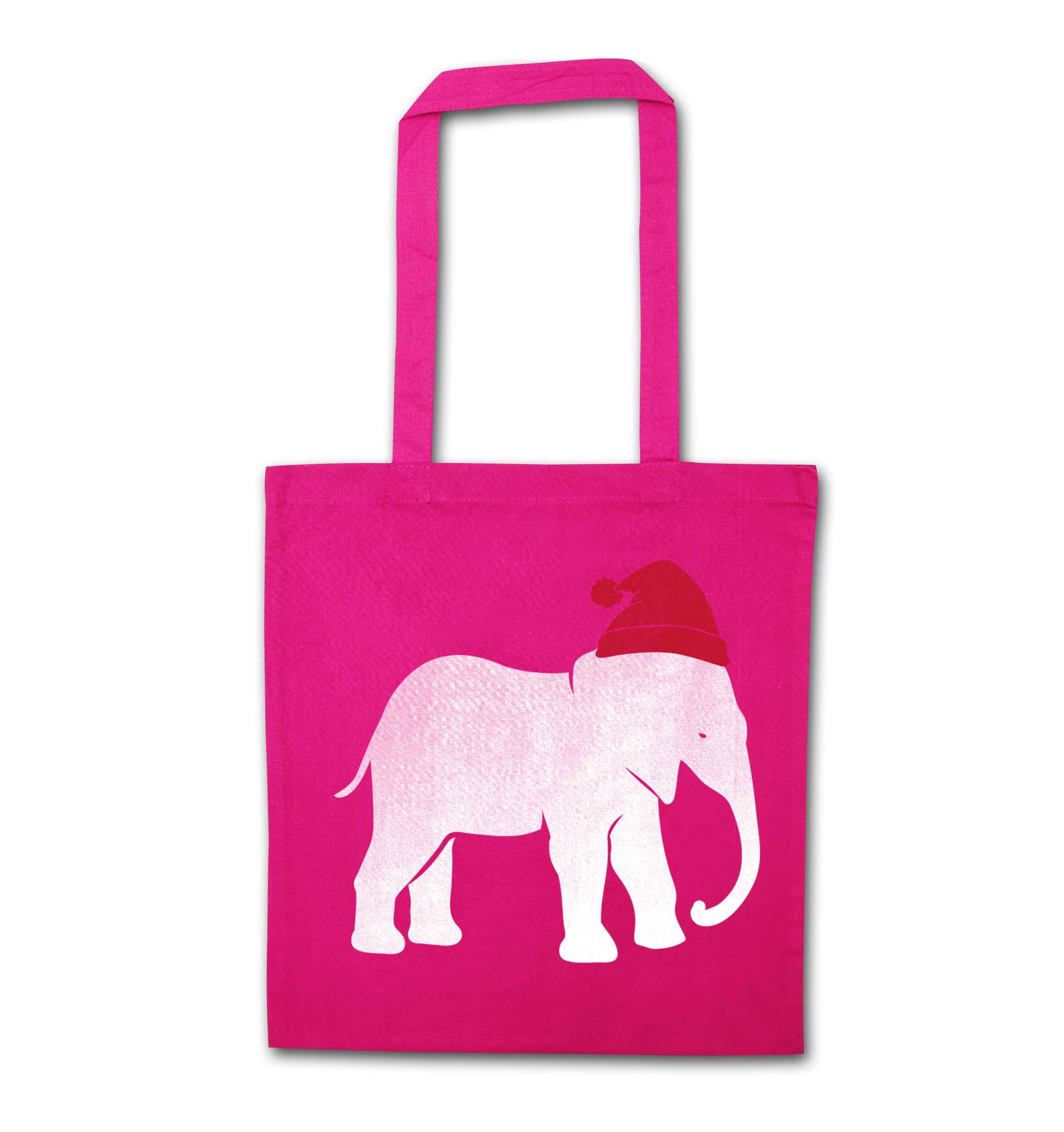 Pink elephant Santa pink tote bag