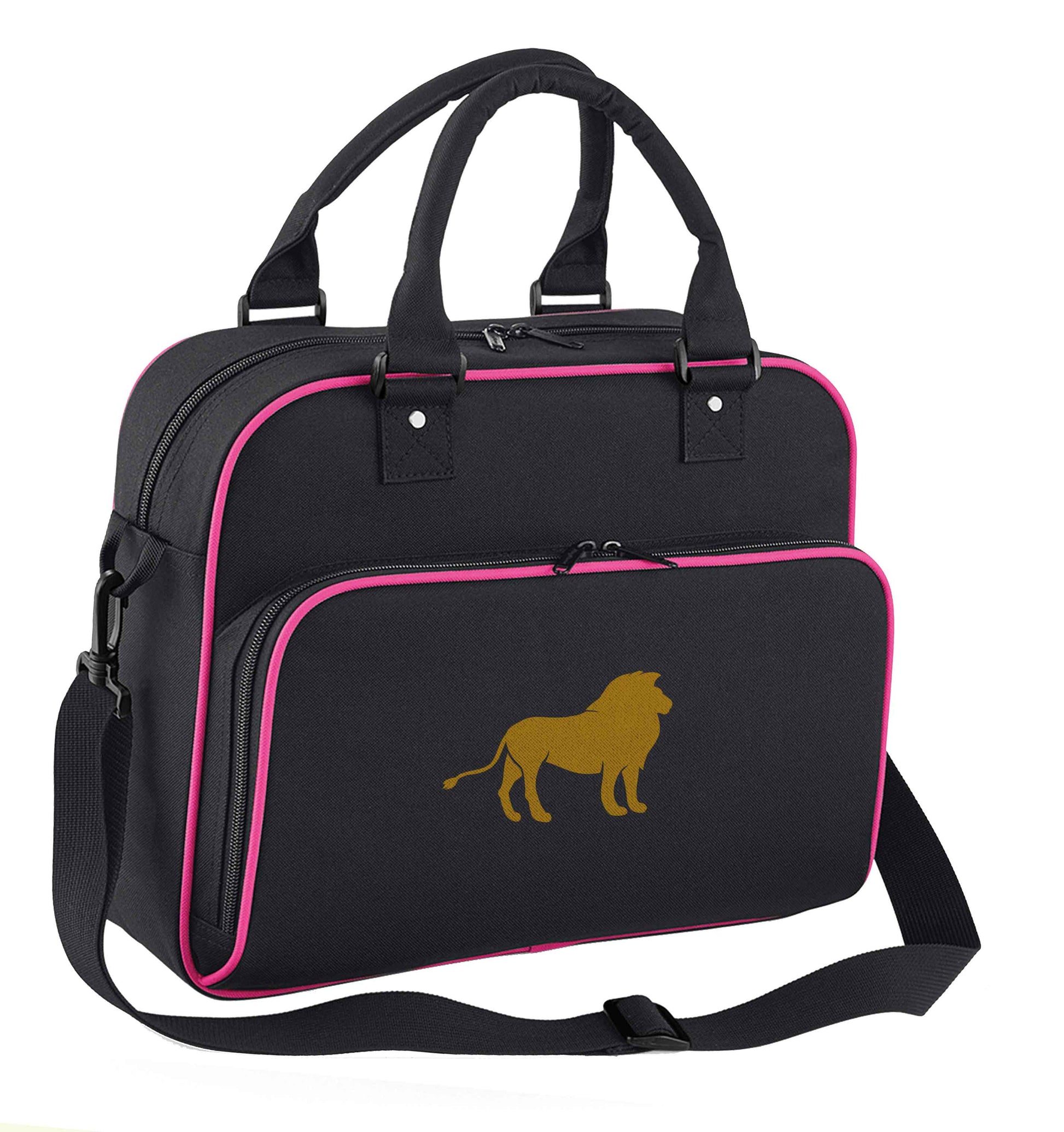 Gold lion children's dance bag black with pink detail
