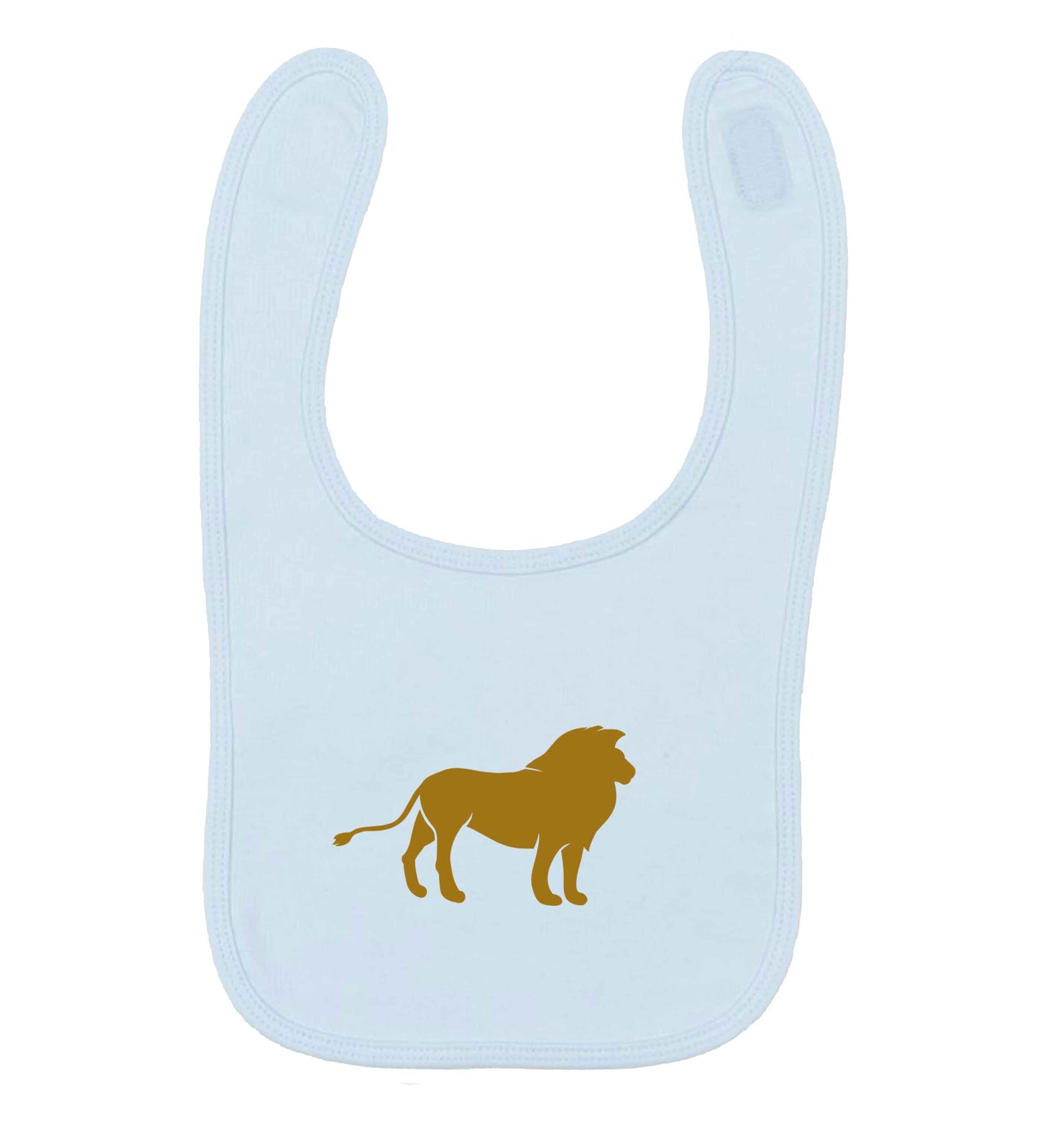 Gold lion pale blue baby bib