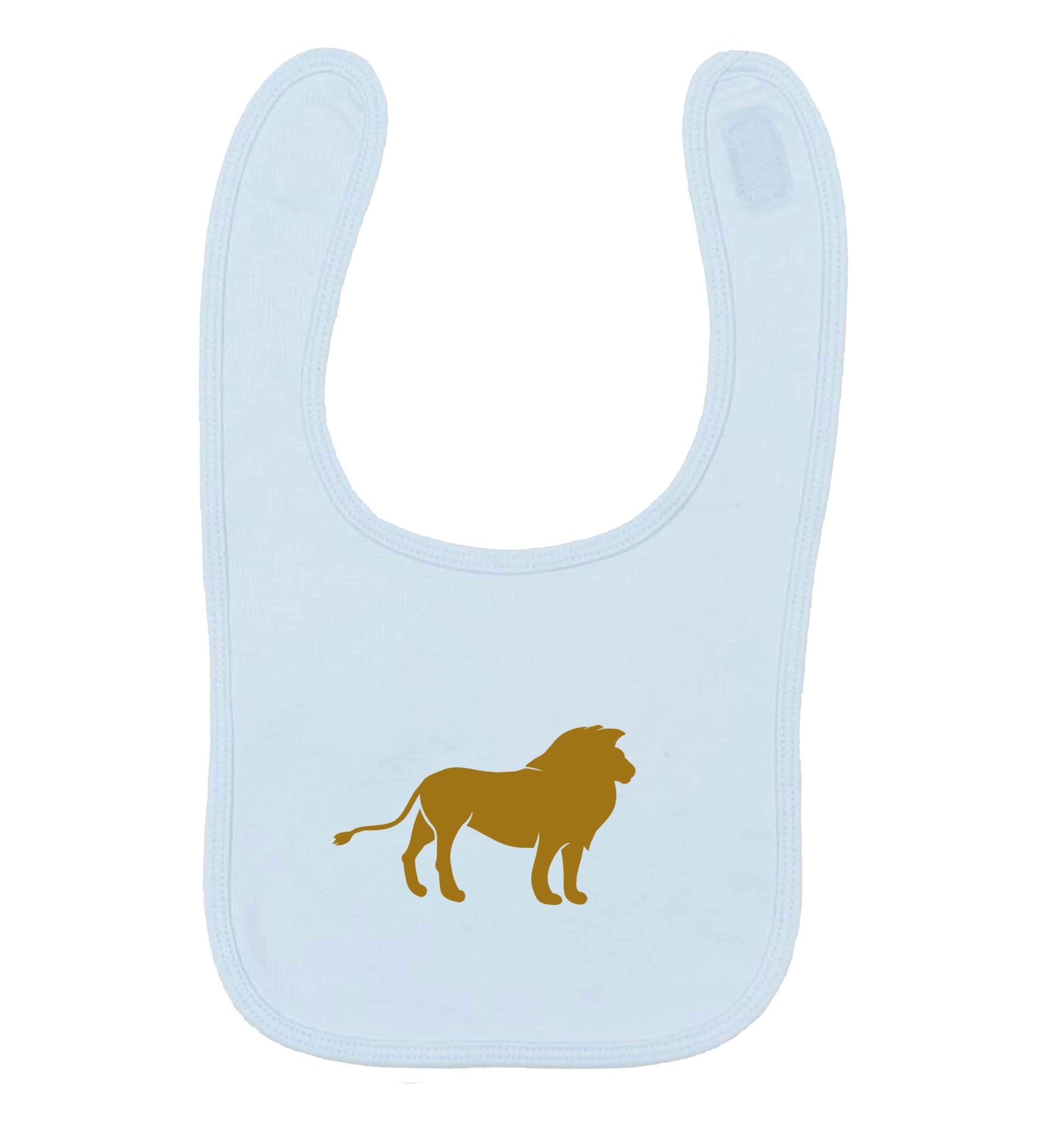 Gold lion pale blue baby bib