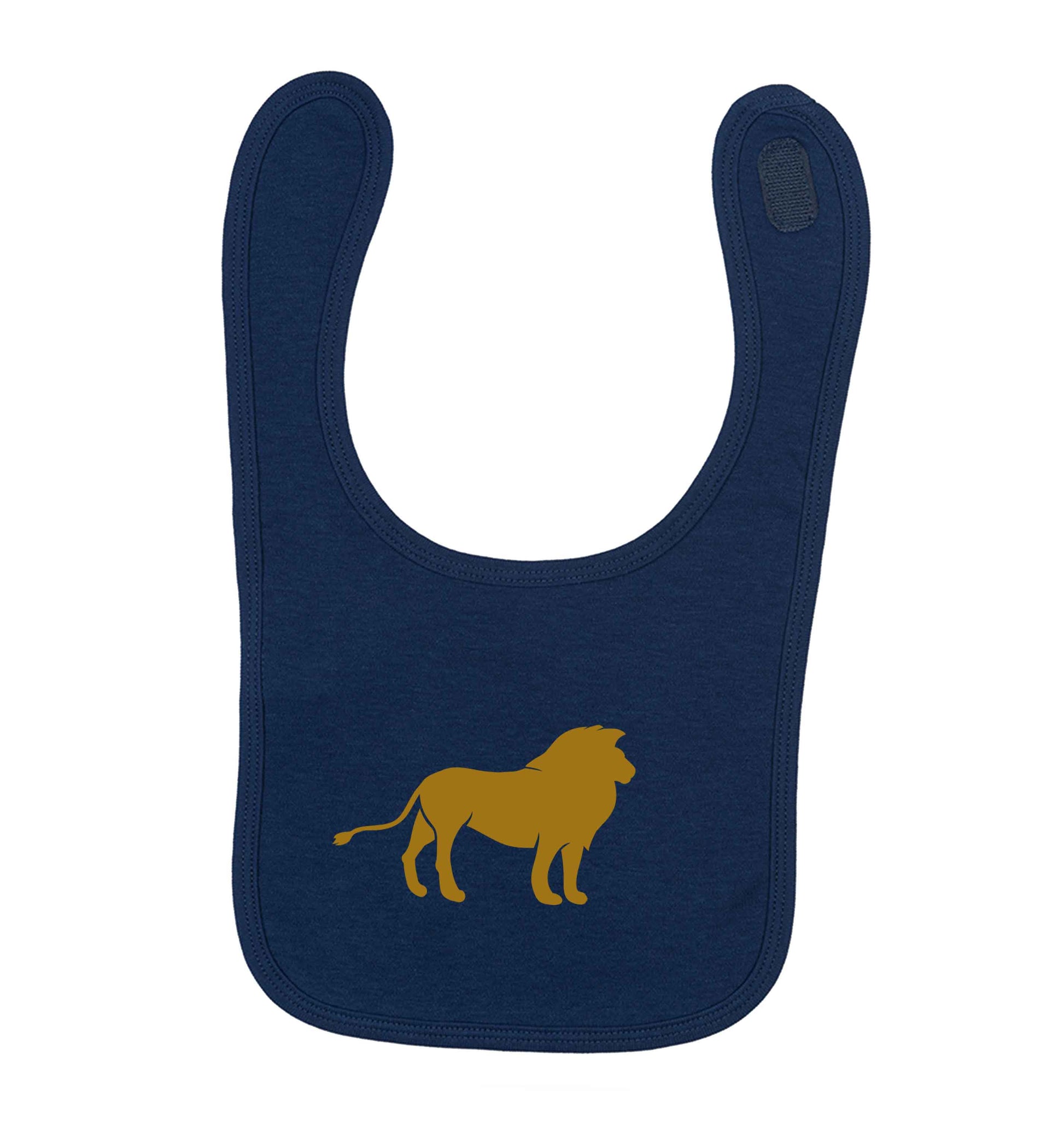 Gold lion navy baby bib
