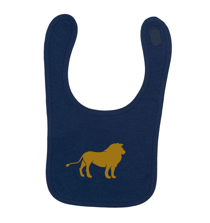 Gold lion navy baby bib