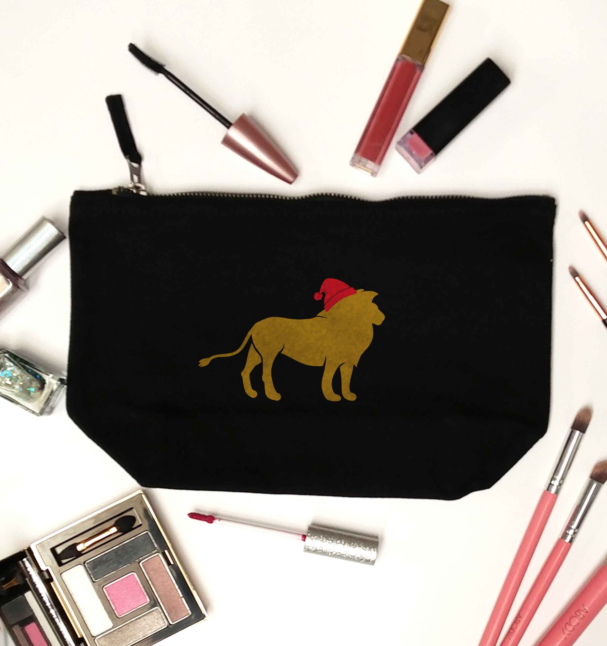 Gold lion santa black makeup bag
