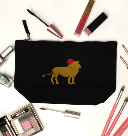 Gold lion santa black makeup bag