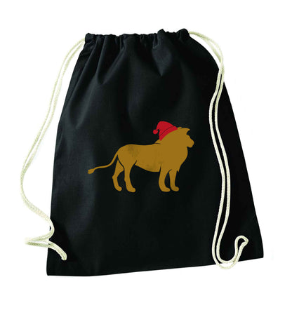 Gold lion santa black drawstring bag
