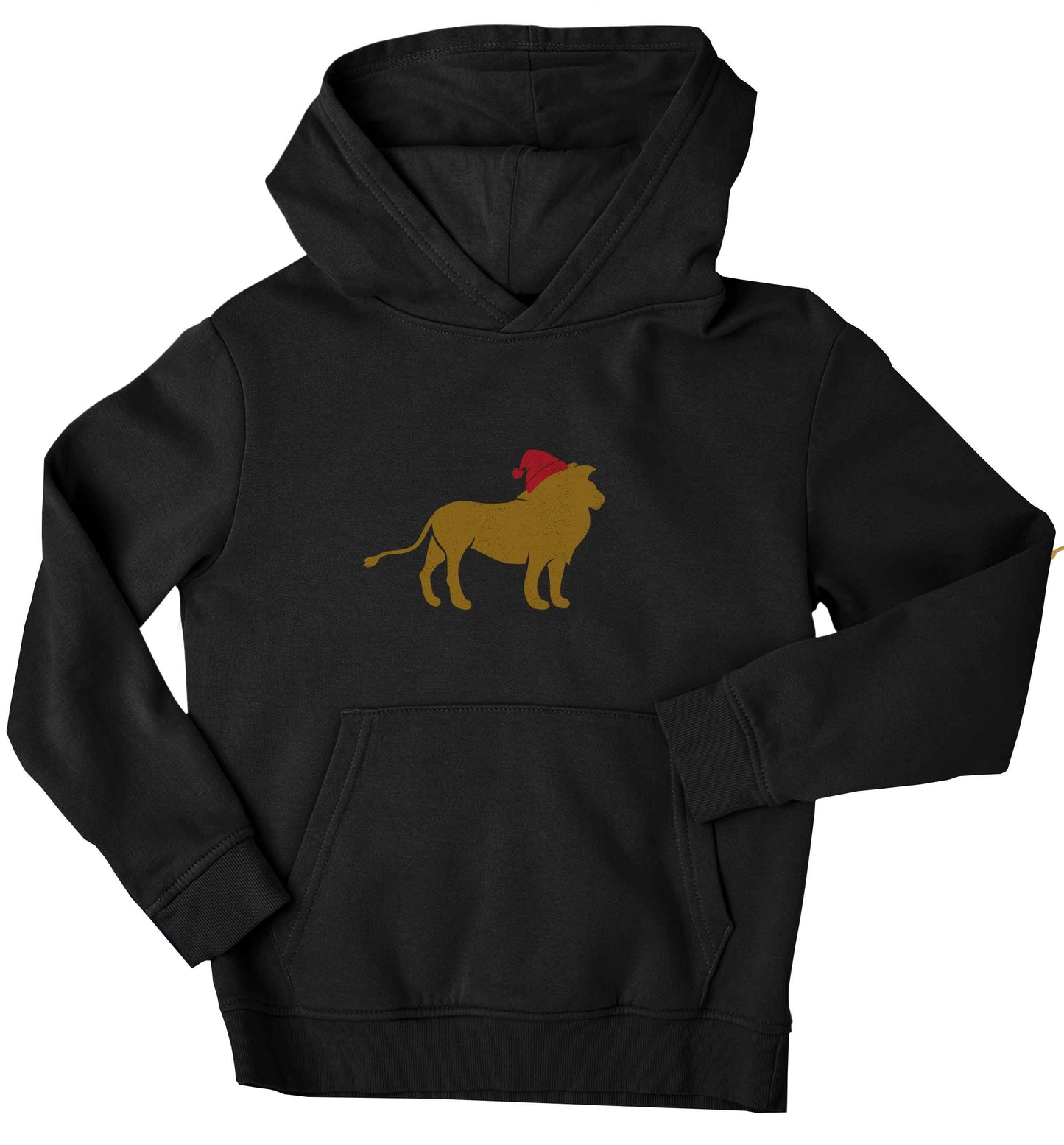 Gold lion santa children's black hoodie 12-13 Years